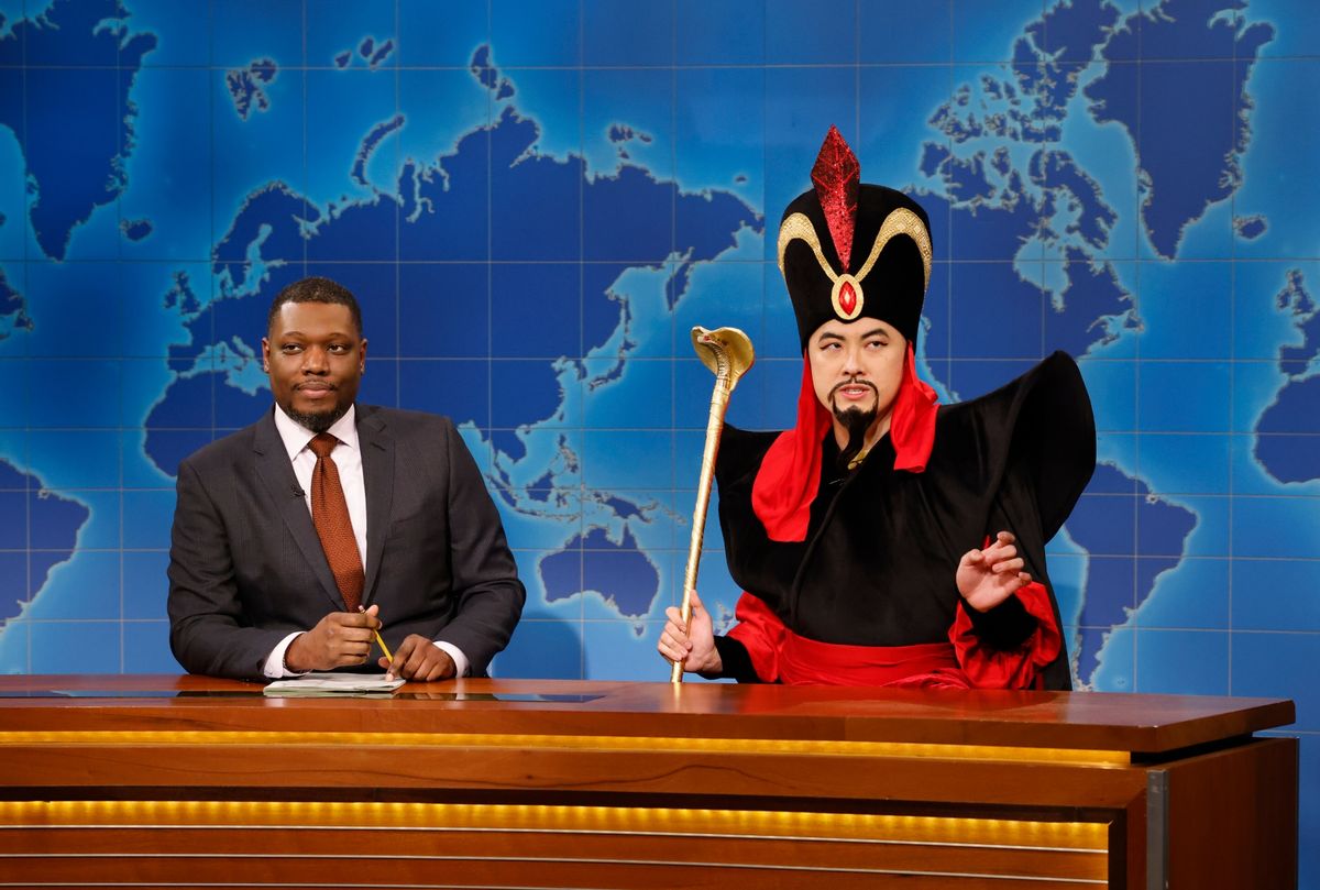 Michael Che and Bowen Yang as Jafar on "Saturday Night Live" (Will Heath/NBC)