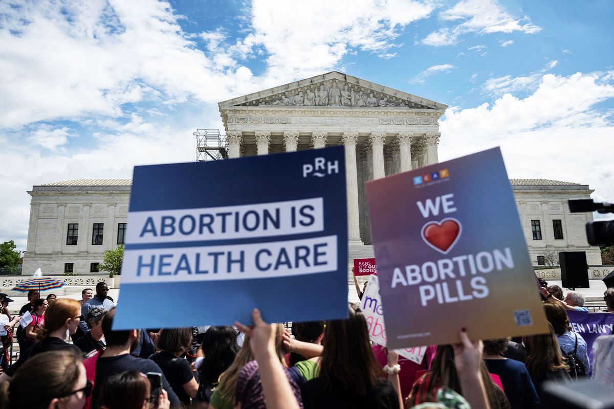 Demonstrators rally in support of abortion rights at the US Supreme Court in Washington, DC, April 15, 2023. (ANDREW CABALLERO-REYNOLDS/AFP via Getty Images)