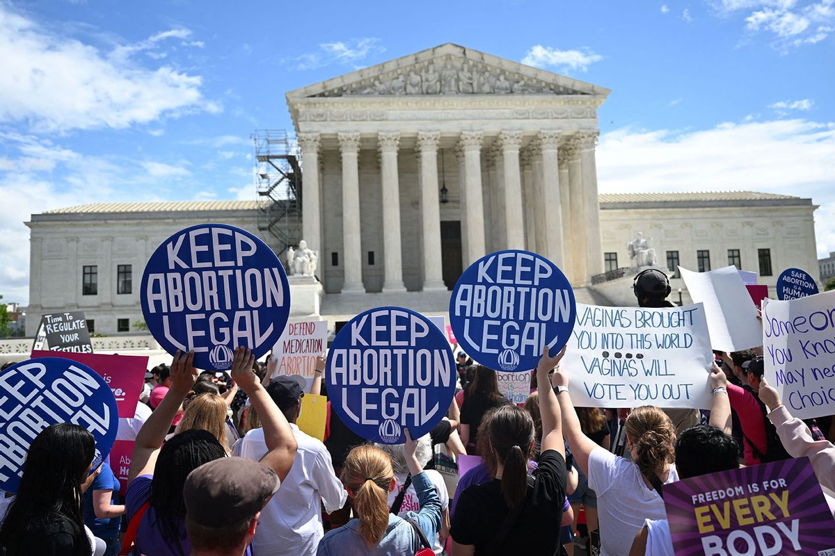 Demonstrators rally in support of abortion rights at the US Supreme Court in Washington, DC, April 15, 2023.  (ANDREW CABALLERO-REYNOLDS/AFP via Getty Images)