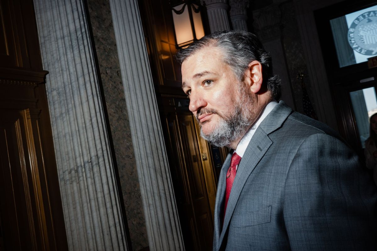 Sen. Ted Cruz (R-TX) arrives for a vote on the Senate side of the U.S. Capitol on Tuesday, April 18, 2023 in Washington, DC. (Kent Nishimura / Los Angeles Times via Getty Images)