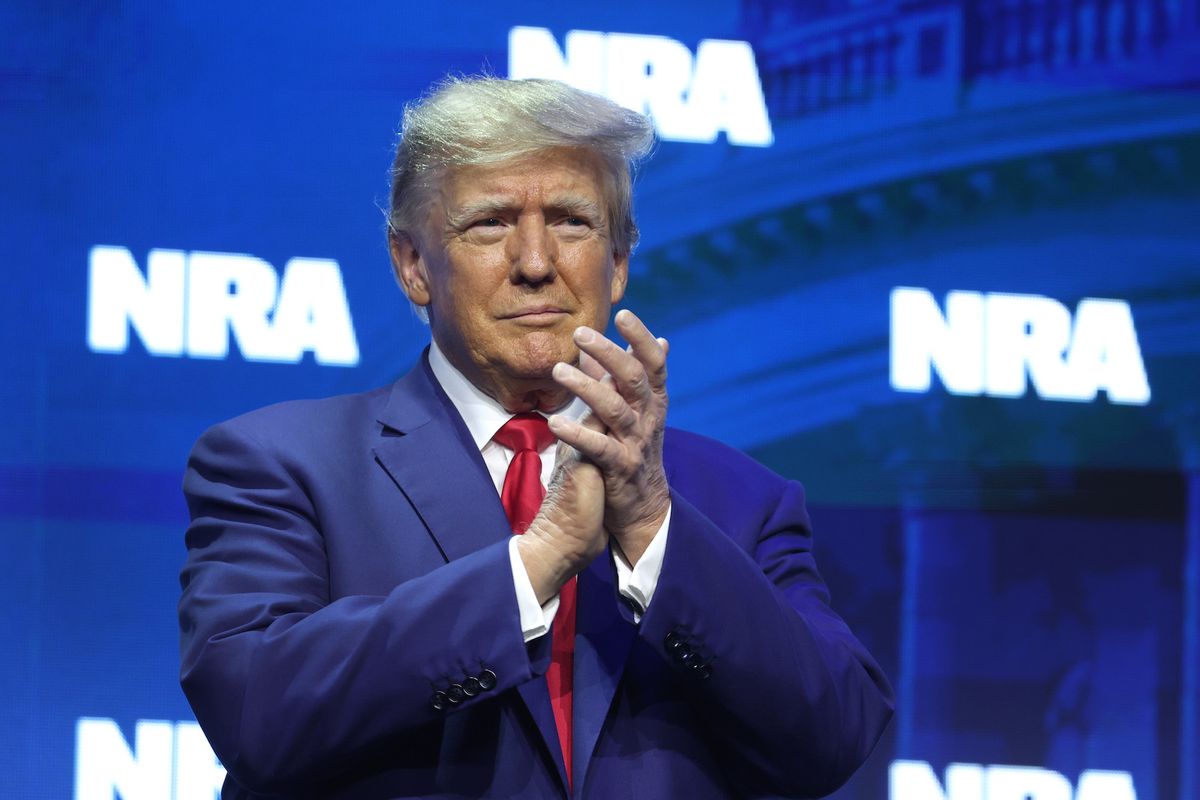 Former President Donald Trump speaks to guests at the 2023 NRA-ILA Leadership Forum on April 14, 2023 in Indianapolis, Indiana.  (Scott Olson/Getty Images)