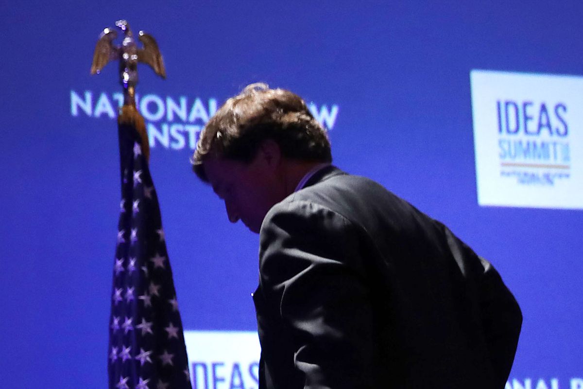 Fox News host Tucker Carlson leaves the stage after talking about 'Populism and the Right' during the National Review Institute's Ideas Summit at the Mandarin Oriental Hotel March 29, 2019 in Washington, DC.  (Chip Somodevilla/Getty Images)