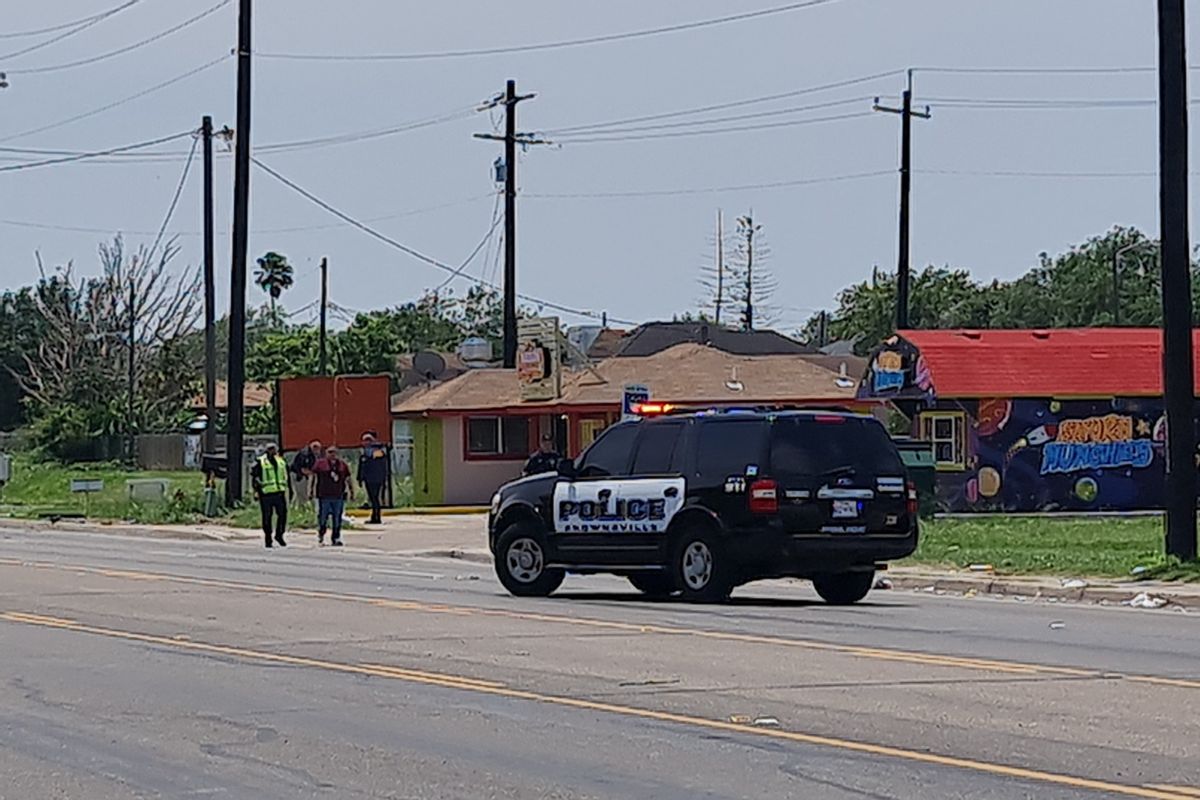 Police work at the scene after a driver crashed into several people in Brownsville, Texas, on May 7, 2023 (MOISES AVILA/AFP via Getty Images)