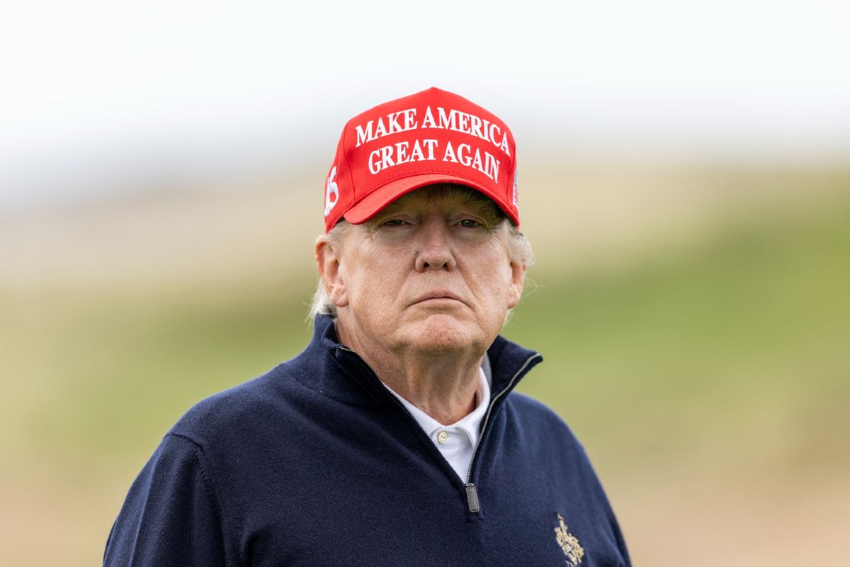 Former U.S. President Donald Trump during a round of golf at his Turnberry course on May 2, 2023 in Turnberry, Scotland (Robert Perry/Getty Images)