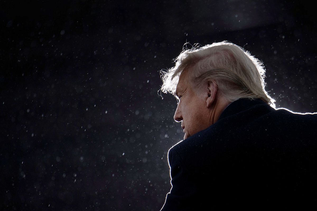 US President Donald Trump speaks during a Make America Great Again rally at Capital Region International Airport October 27, 2020, in Lansing, Michigan. (BRENDAN SMIALOWSKI/AFP via Getty Images)