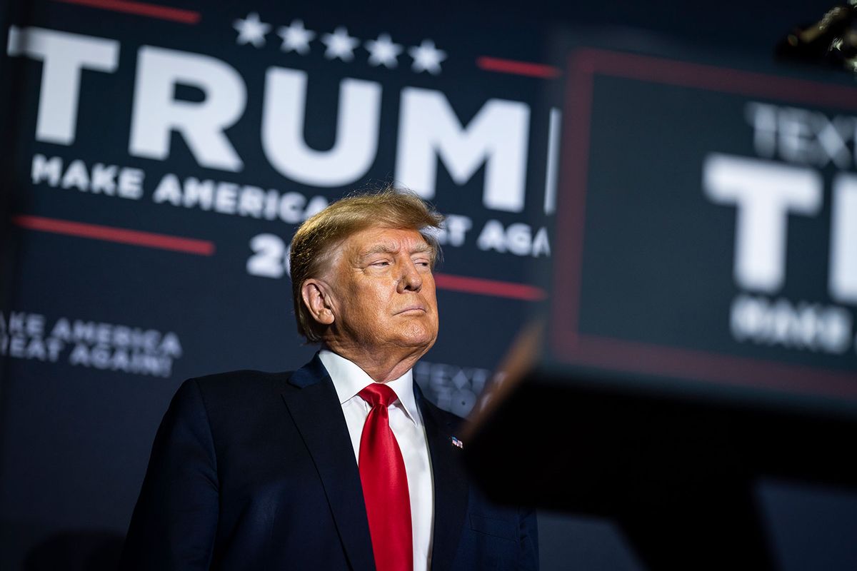 Former President Donald Trump speaks at a campaign event at the DoubleTree Manchester Downtown on Thursday, April 27, 2023, in Manchester, NH. (Jabin Botsford/The Washington Post via Getty Images)
