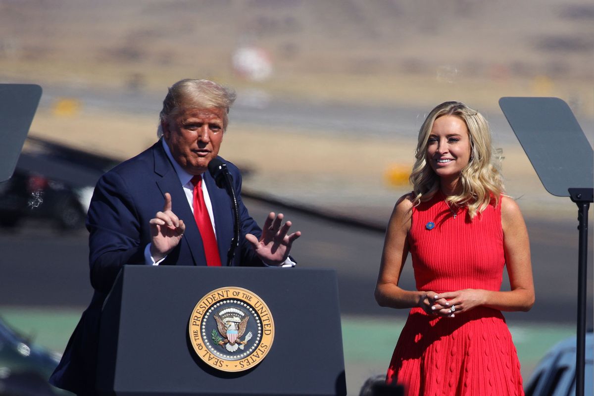 U.S. President Donald Trump introduces White House Press Secretary Kayleigh McEnany at a Make America Great Again campaign rally on October 19, 2020 in Prescott, Arizona. (Caitlin O'Hara/Getty Images)