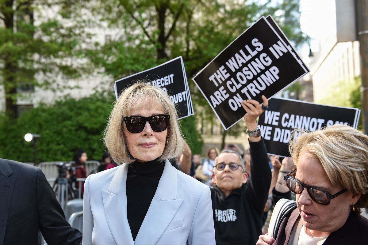 E. Jean Carroll (C) leaves following her trial at Manhattan Federal Court on May 8, 2023 in New York City. (Stephanie Keith/Getty Images)