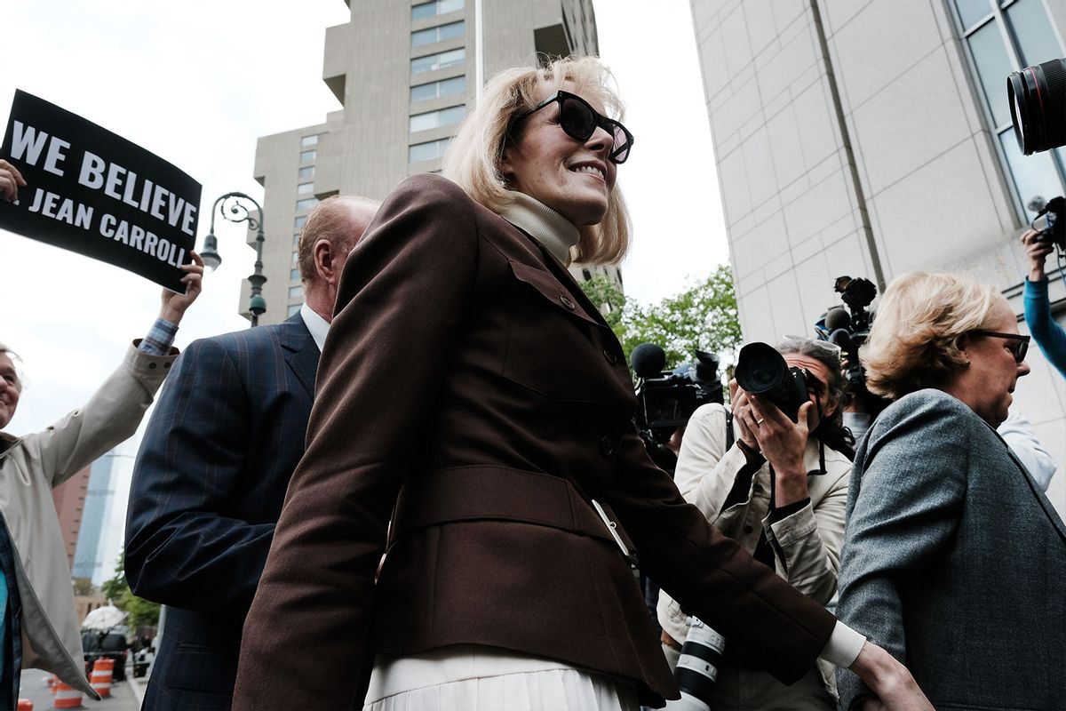 Magazine Columnist E. Jean Carroll arrives for her civil trial against former President Donald Trump at Manhattan Federal Court on May 09, 2023 in New York City. (Spencer Platt/Getty Images)