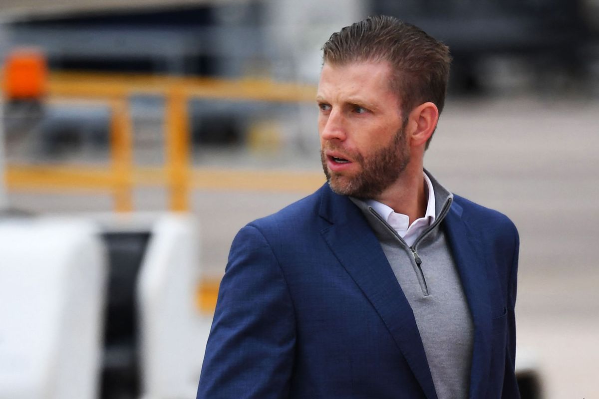 Eric Trump, son of former US President Donald Trump on the tarmac at Aberdeen airport on the north-east coast of Scotland on May 1, 2023. (ANDY BUCHANAN/AFP via Getty Images)