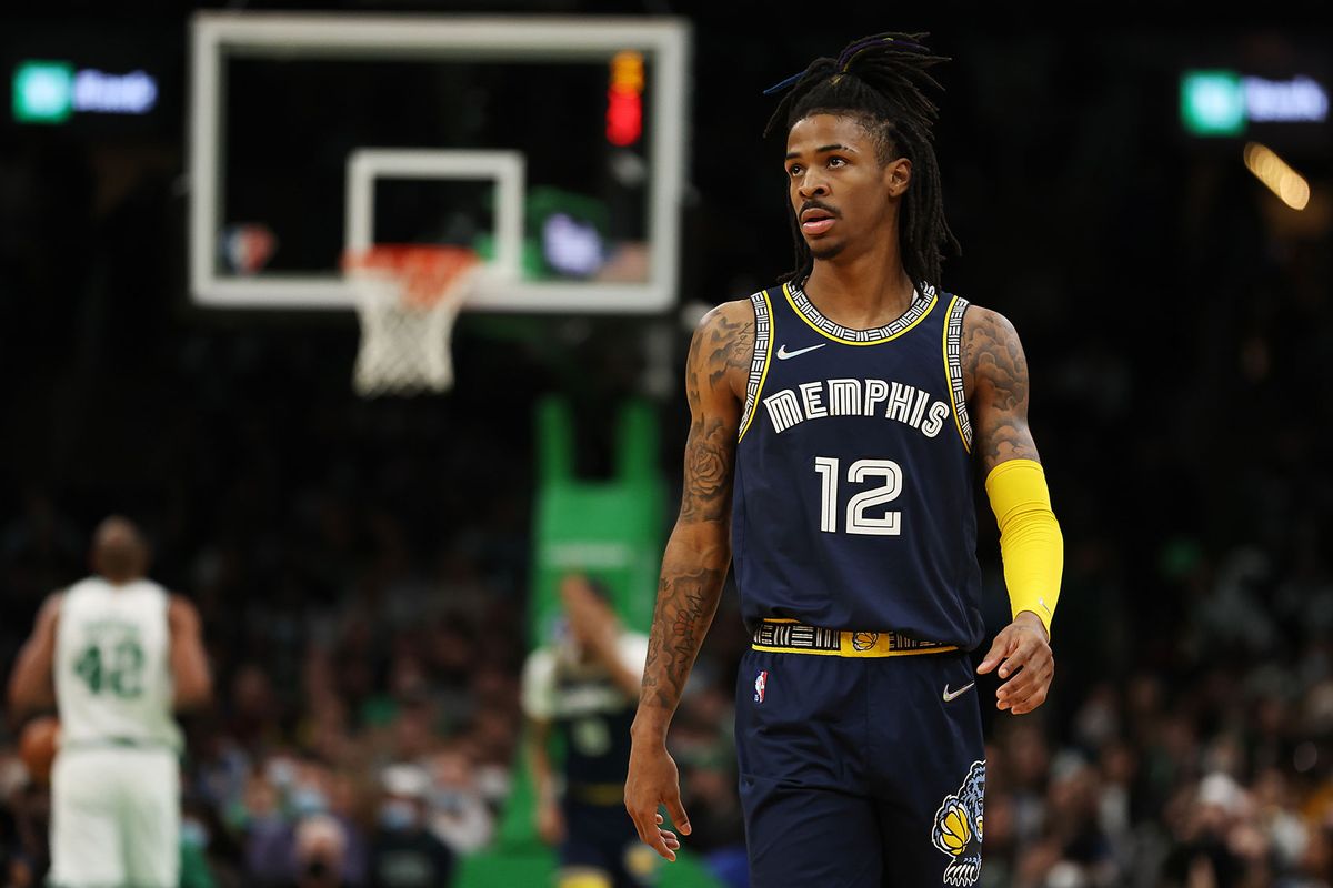 Ja Morant #12 of the Memphis Grizzlies looks on during the first quarter of the game against the Boston Celtics at TD Garden on March 03, 2022 in Boston, Massachusetts. (Maddie Meyer/Getty Images)