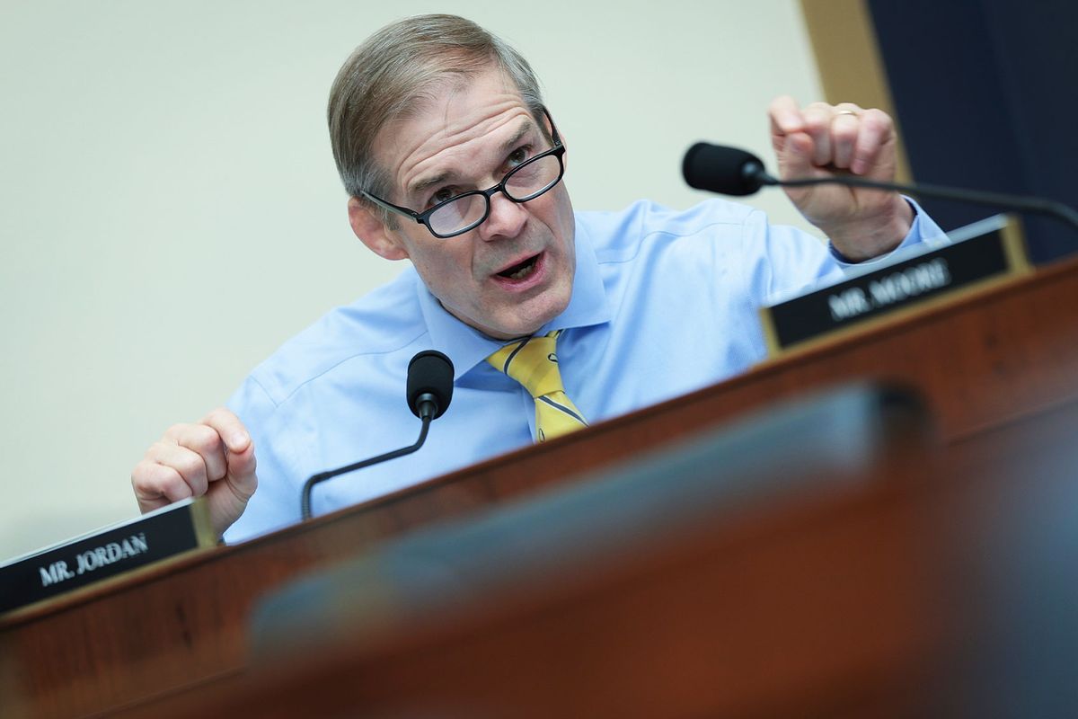 Rep. Jim Jordan (R-OH) asks questions during a hearing held by the House Subcommittee on Immigration Integrity, Security, and Enforcement on Capitol Hill May 23, 2023 in Washington, DC. (Win McNamee/Getty Images)