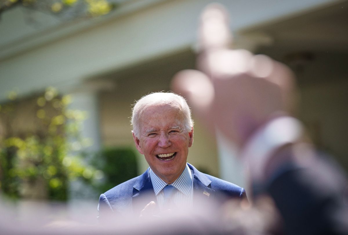 resident Joe Biden reacts in the Rose Garden of the White House April 21, 2023 in Washington, DC.  (Drew Angerer/Getty Images)