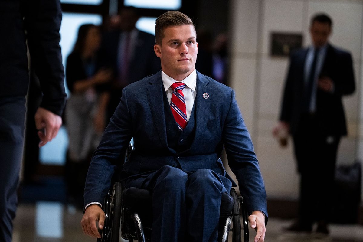 Rep. Madison Cawthorn, R-N.C., arrives for the House Republicans leadership elections in the Capitol Visitor Center on Tuesday, November 15, 2022. (Tom Williams/CQ-Roll Call, Inc via Getty Images)