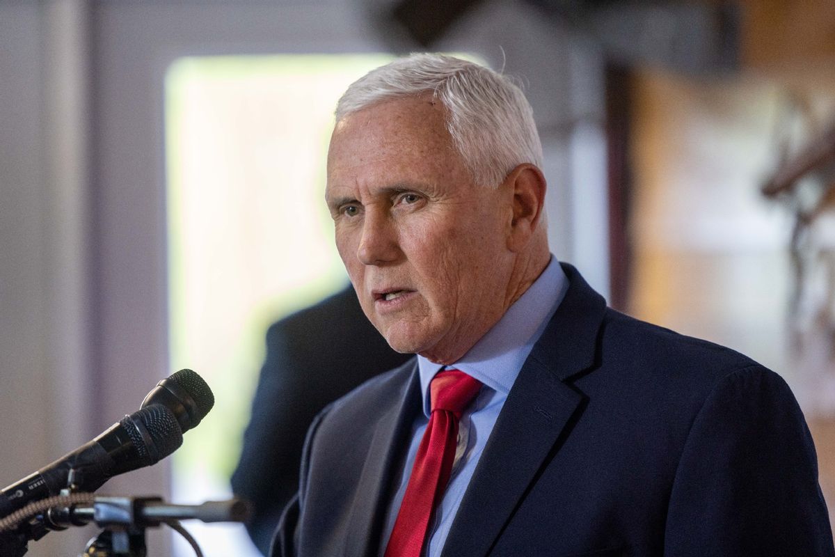 Former U.S. Vice President Mike Pence speaks during a "Lumber and Lobster" event on May 17, 2023 in Dover, New Hampshire (Scott Eisen/Getty Images)