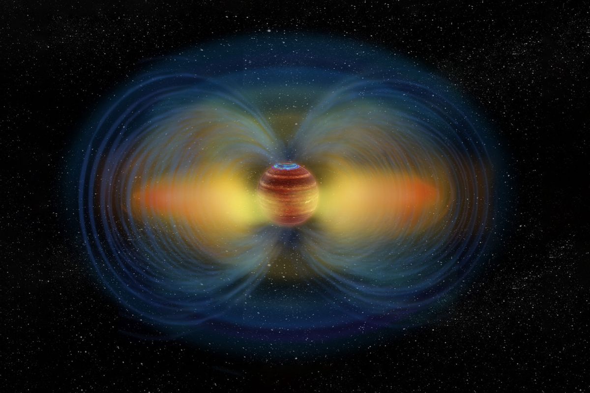 Artist’s impression of an aurora and the surrounding radiation belt of the ultracool dwarf LSR J1835+3259. (Chuck Carter / Melodie Kao / Heising-Simons Foundation)