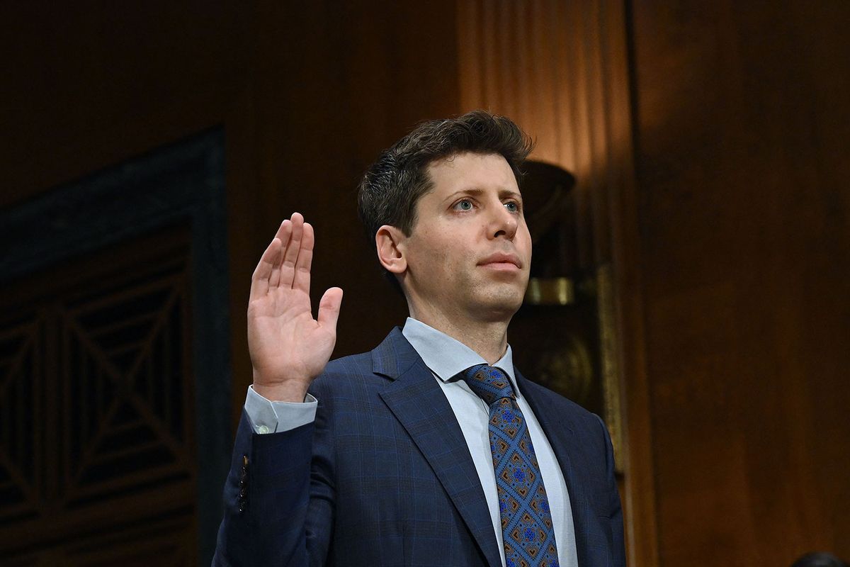 Samuel Altman, CEO of OpenAI, is sworn in during a Senate Judiciary Subcommittee on Privacy, Technology, and the Law oversight hearing to examine artificial intelligence, on Capitol Hill in Washington, DC, on May 16, 2023. (ANDREW CABALLERO-REYNOLDS/AFP via Getty Images)