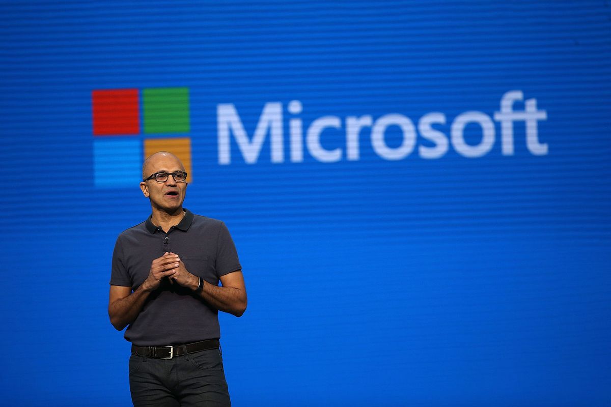 Microsoft CEO Satya Nadella delivers the keynote address during the 2016 Microsoft Build Developer Conference on March 30, 2016 in San Francisco, California. (Justin Sullivan/Getty Images)