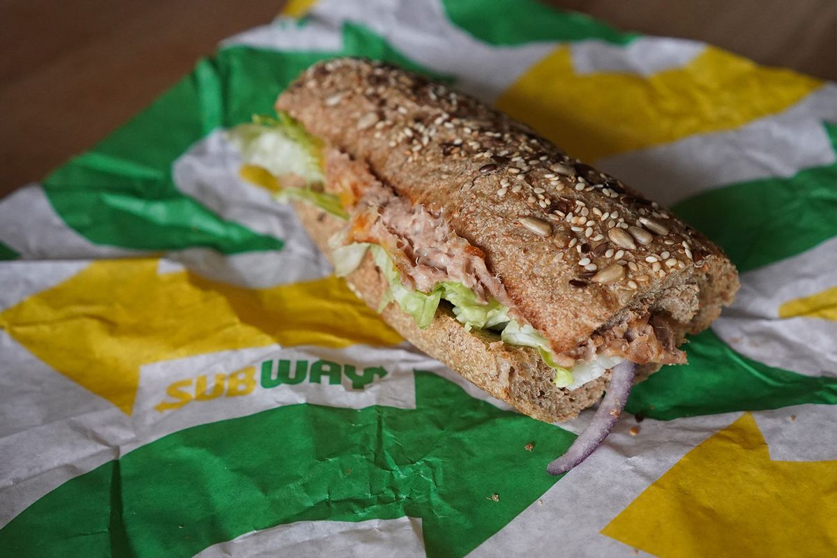 A "Tuna Sandwich" from the fast food chain "Subway" lies on a table. (Jörg Carstensen/picture alliance via Getty Images)