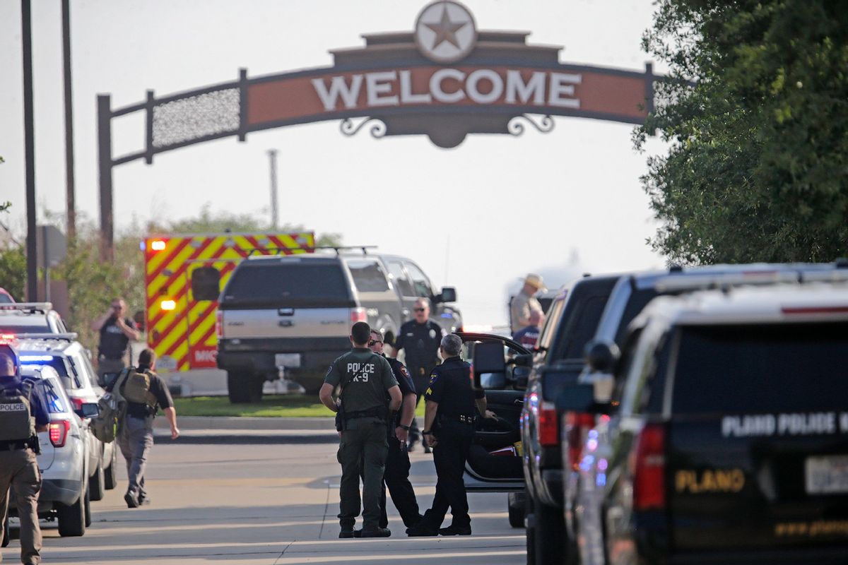 Emergency personnel work the scene of a shooting at Allen Premium Outlets on May 6, 2023 in Allen, Texas. (Stewart F. House/Getty Images)