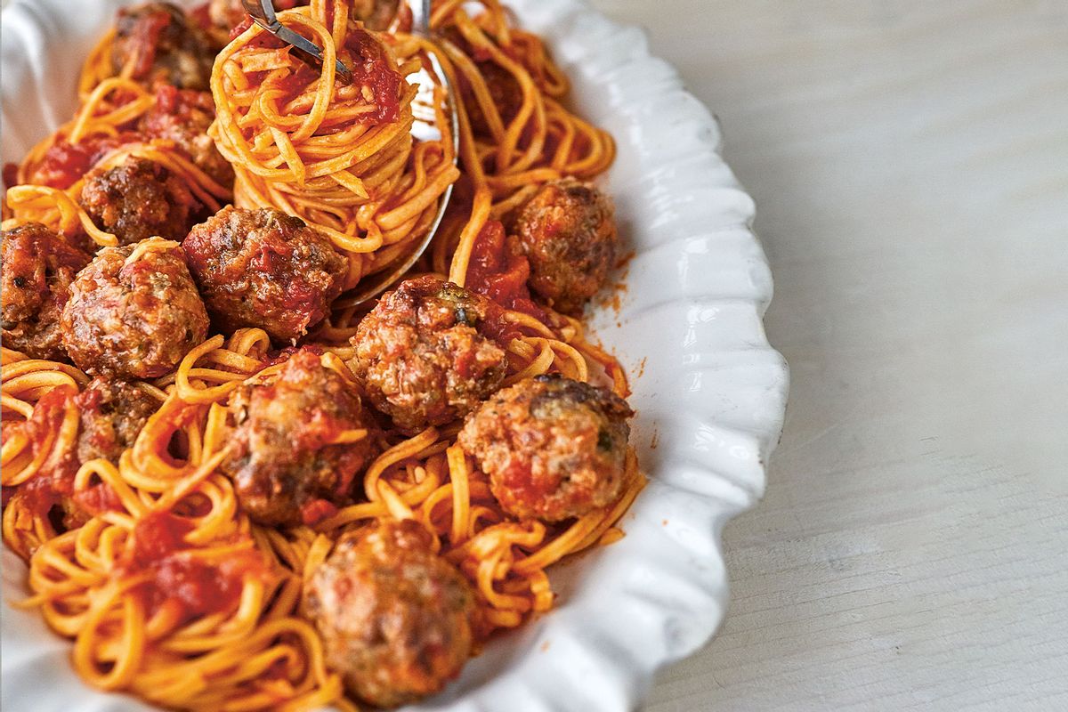 Chitarra with slow-cooked tomato sauce and meatballs (Dave Brown)
