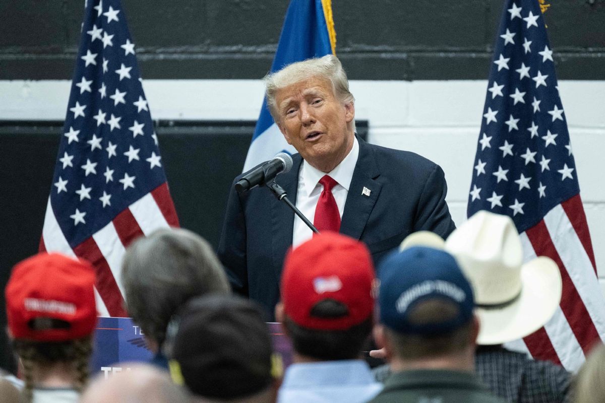 Donald Trump speaks during a Team Trump Volunteer Leadership Training at the Grimes Community Center in Grimes, Iowa, on June 1, 2023. (ANDREW CABALLERO-REYNOLDS/AFP via Getty Images)