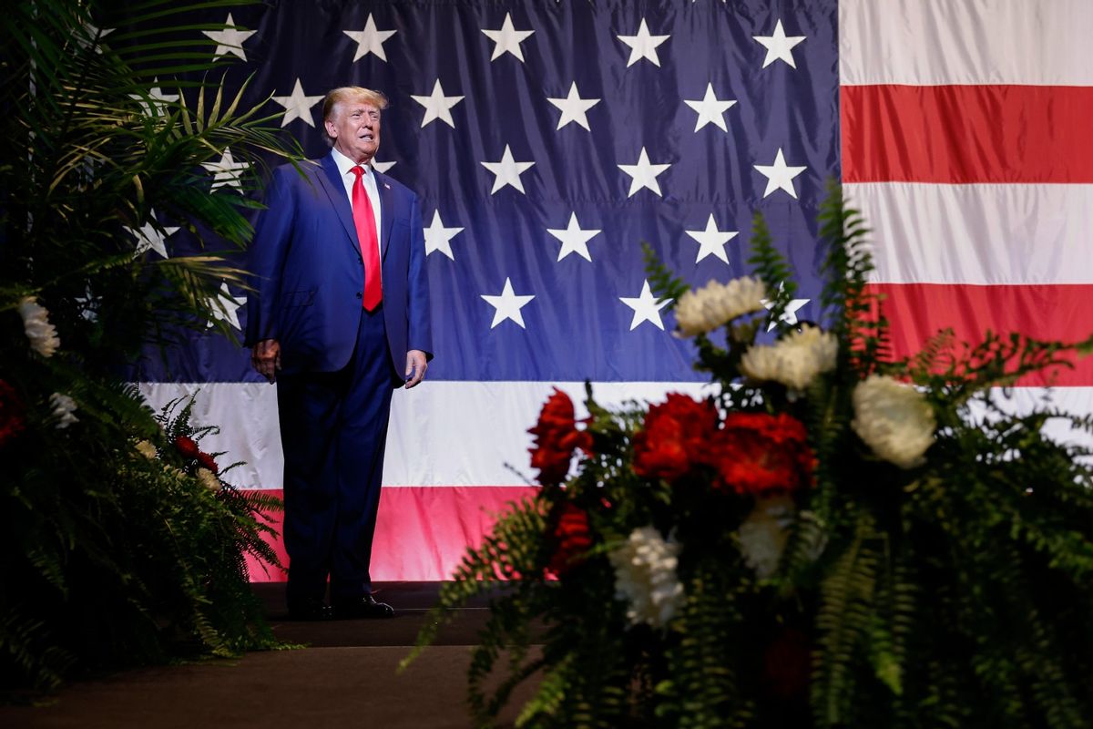 Former U.S. President Donald Trump arrives to deliver remarks to the Georgia state GOP convention at the Columbus Convention and Trade Center on June 10, 2023 in Columbus, Georgia. (Anna Moneymaker/Getty Images)