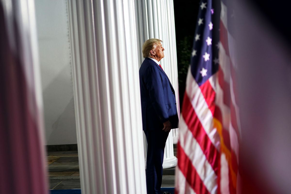 Former president Donald Trump arrives for an event at Trump National Golf Club in Bedminster, N.J. on Tuesday, June 13, 2023, following a first court appearance at Wilkie D. Ferguson Jr. U.S. Courthouse, in Miami, FL. (Jabin Botsford/The Washington Post via Getty Images)
