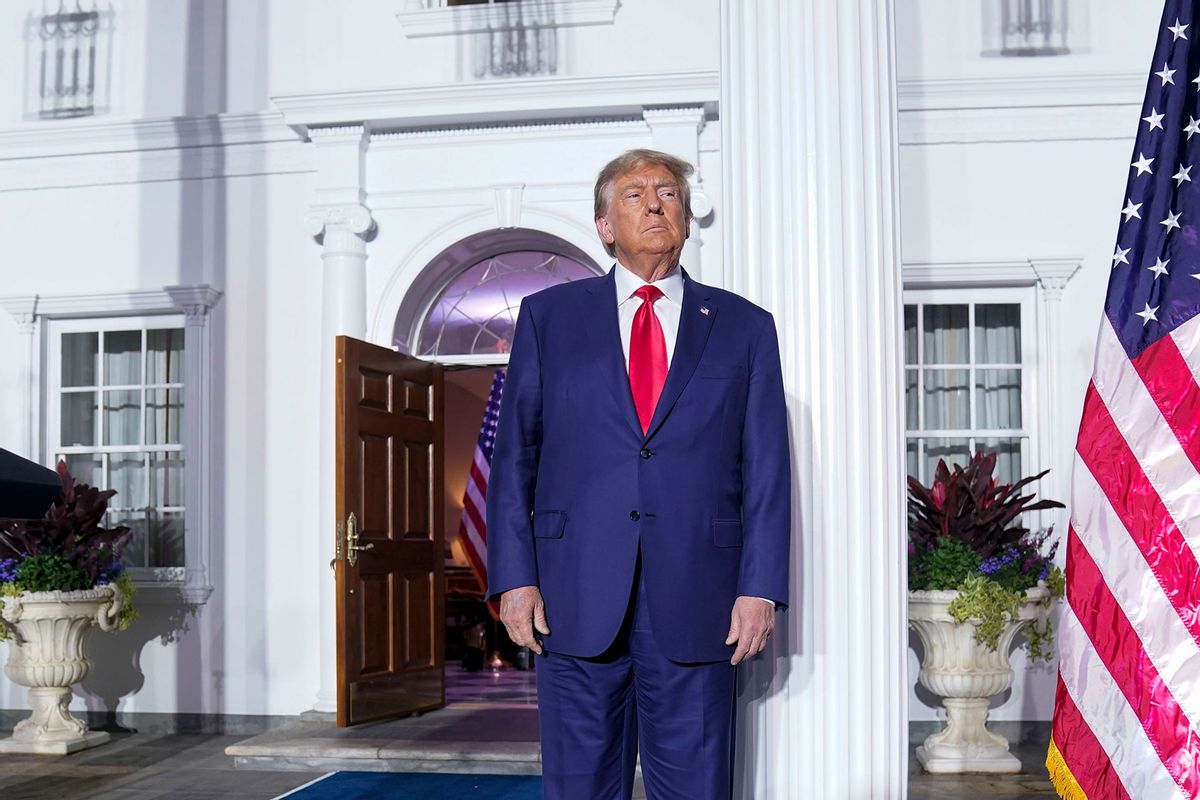 Former president Donald Trump arrives for an event at Trump National Golf Club in Bedminster, N.J. on Tuesday, June 13, 2023, following a first court appearance at Wilkie D. Ferguson Jr. U.S. Courthouse, in Miami, FL. (Jabin Botsford/The Washington Post via Getty Images)
