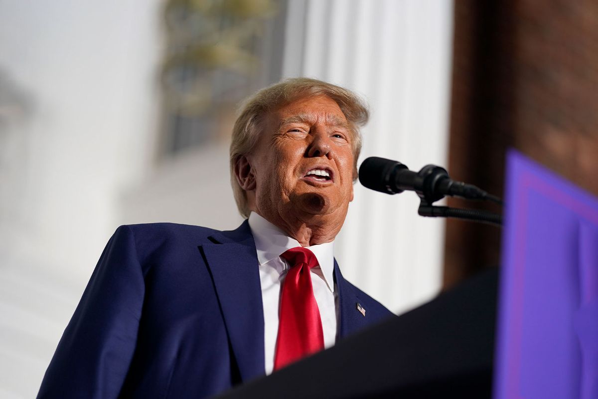 Former president Donald Trump speaks during an event at Trump National Golf Club in Bedminster, N.J. on Tuesday, June 13, 2023, following a first court appearance at Wilkie D. Ferguson Jr. U.S. Courthouse, in Miami, FL. (Jabin Botsford/The Washington Post via Getty Images)