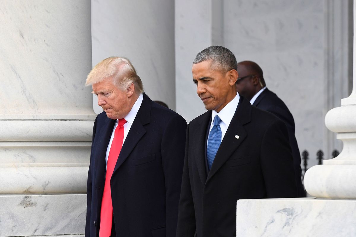 President Donald Trump and former President Barack Obama walk out prior to Obama's departure during the 2017 presidential inauguration at the U.S. Capitol January 20, 2017 in Washington, DC. (Jack Gruber-Pool/Getty Images)