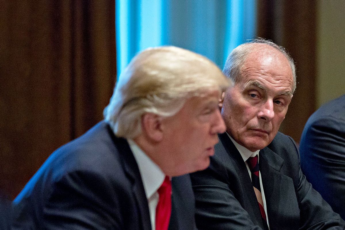 White House chief of staff John Kelly listens as U.S. President Donald Trump speaks at a briefing with senior military leaders in the Cabinet Room of the White House October 5, 2017 in Washington, D.C. (Andrew Harrer-Pool/Getty Images)