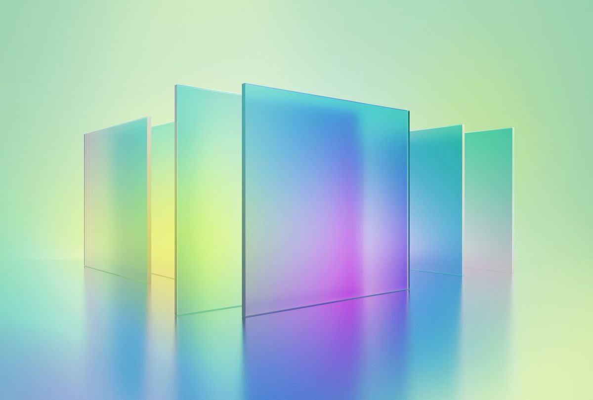 Flat square glass with blue violet green gradient. (wacomka via Getty Images)
