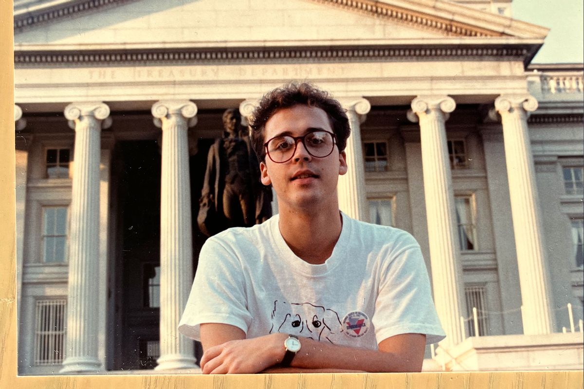 Jim Berg (author) in front of the Supreme Court on the weekend of the March, 1987 (Photo courtesy of the author)