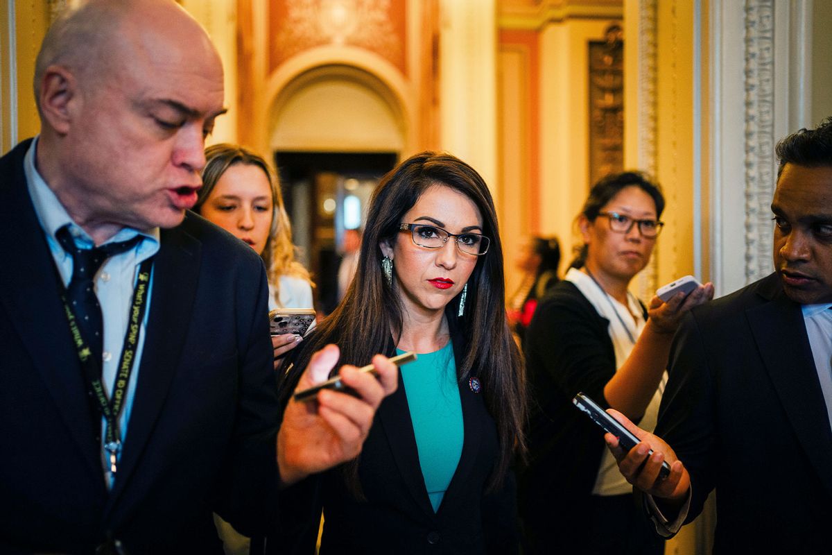 Rep. Lauren Boebert (R-CO) chats with reporters after leading the floor of the House Chamber at the U.S. Capitol on Wednesday, June 21, 2023 in Washington, DC. (Kent Nishimura / Los Angeles Times via Getty Images)