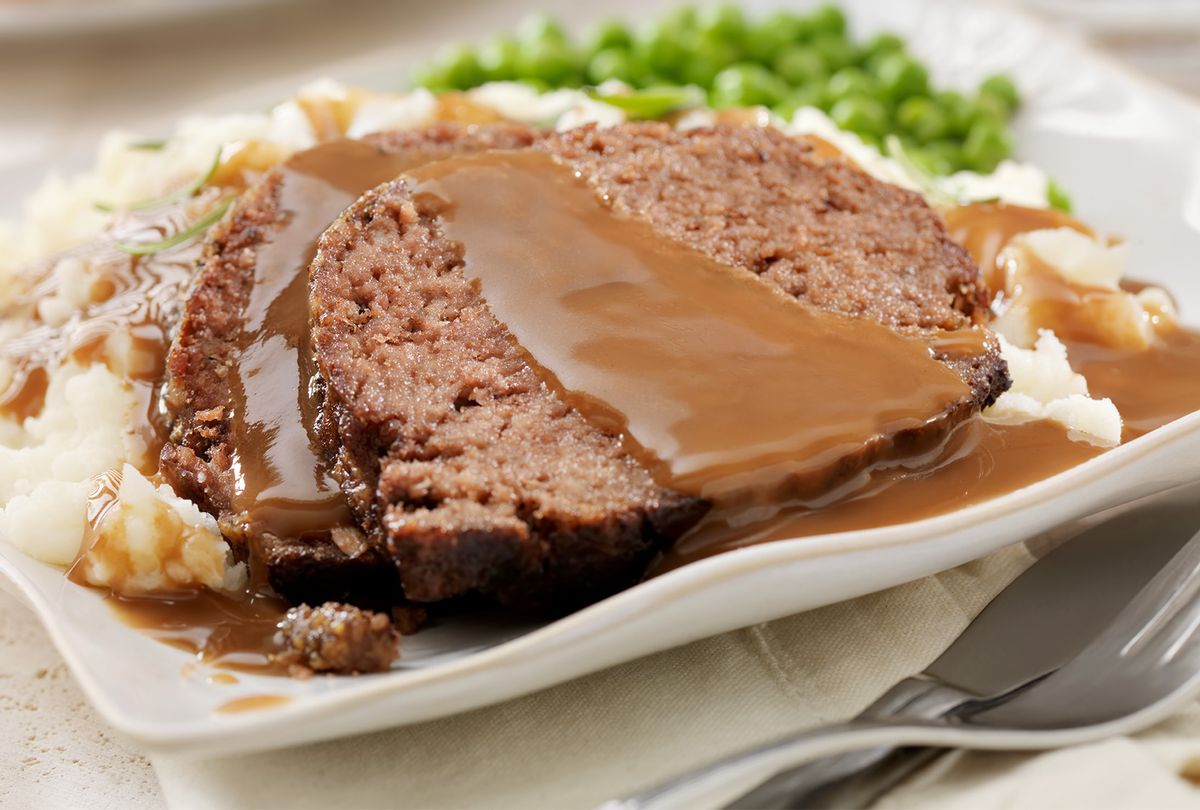 Meatloaf with gravy, mashed potatoes and green peas (Getty Images /	LauriPatterson)
