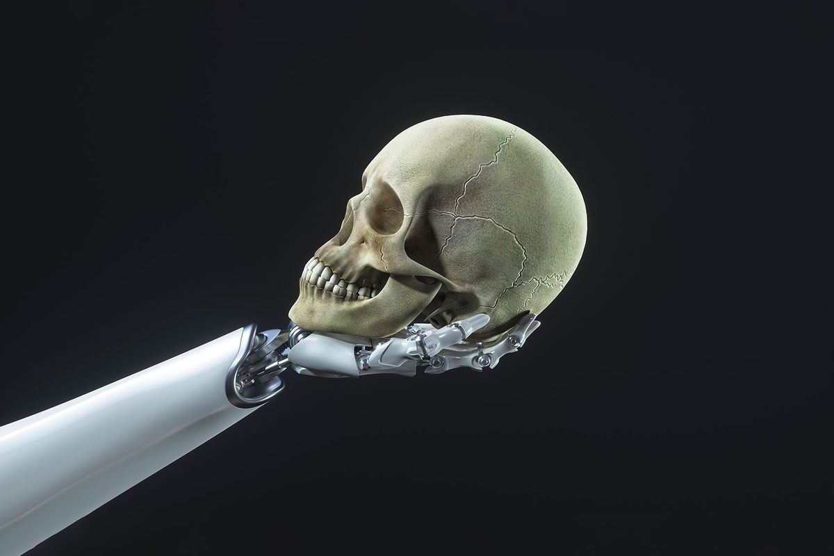Robot holding human skull (Getty Images/xia yuan)