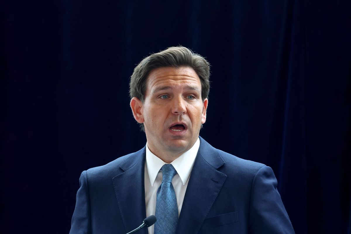 Florida Governor Ron DeSantis speaks about his new book ‘The Courage to Be Free’ in the Air Force One Pavilion at the Ronald Reagan Presidential Library on March 5, 2023 in Simi Valley, California. (Mario Tama/Getty Images)