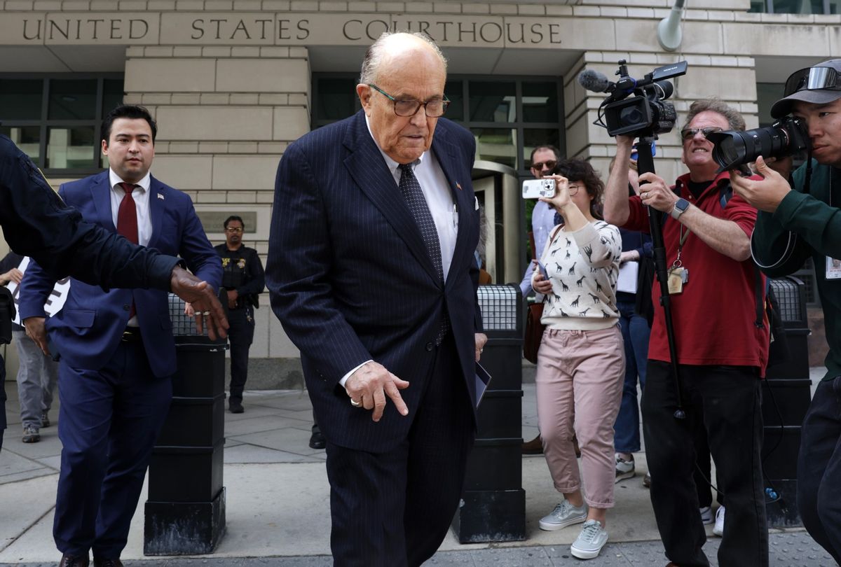 Former personal lawyer for former President Donald Trump, Rudy Giuliani, leaves the U.S. District Court on May 19, 2023 in Washington, DC. (Alex Wong/Getty Images)