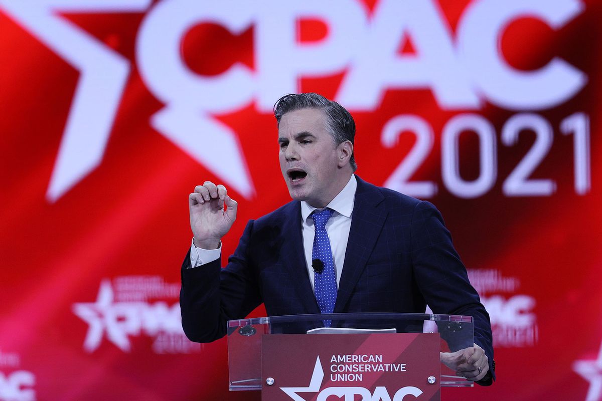 Tom Fitton, President of Judicial Watch, addresses the Conservative Political Action Conference held in the Hyatt Regency on February 28, 2021 in Orlando, Florida. (Joe Raedle/Getty Images)