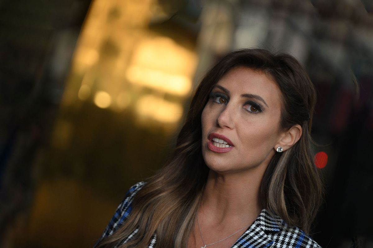 Alina Habba, a lawyer for former US President Donald Trump, speaks to members of the media while departing Trump Tower in New York City, New York on March 21, 2023. (ANDREW CABALLERO-REYNOLDS/AFP via Getty Images)