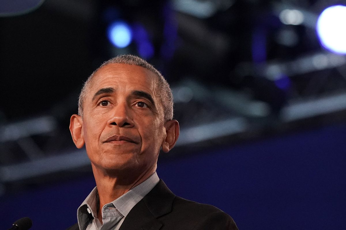 Former US president Barack Obama speaks during day 9 of COP26 on November 08, 2021 in Glasgow, Scotland. (Ian Forsyth/Getty Images)