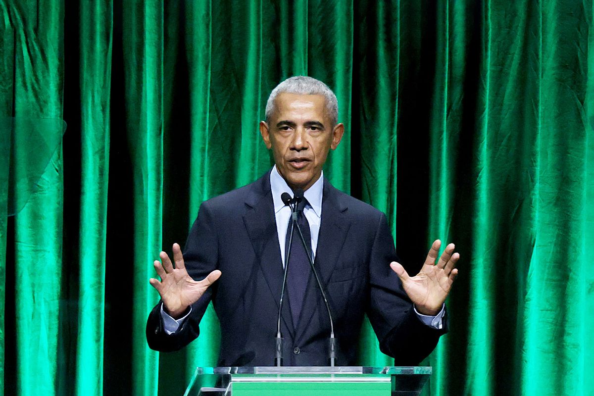 Barack Obama speaks onstage during the 2022 Sandy Hook Promise Benefit at The Ziegfeld Ballroom on December 06, 2022 in New York City. (Dia Dipasupil/Getty Images)