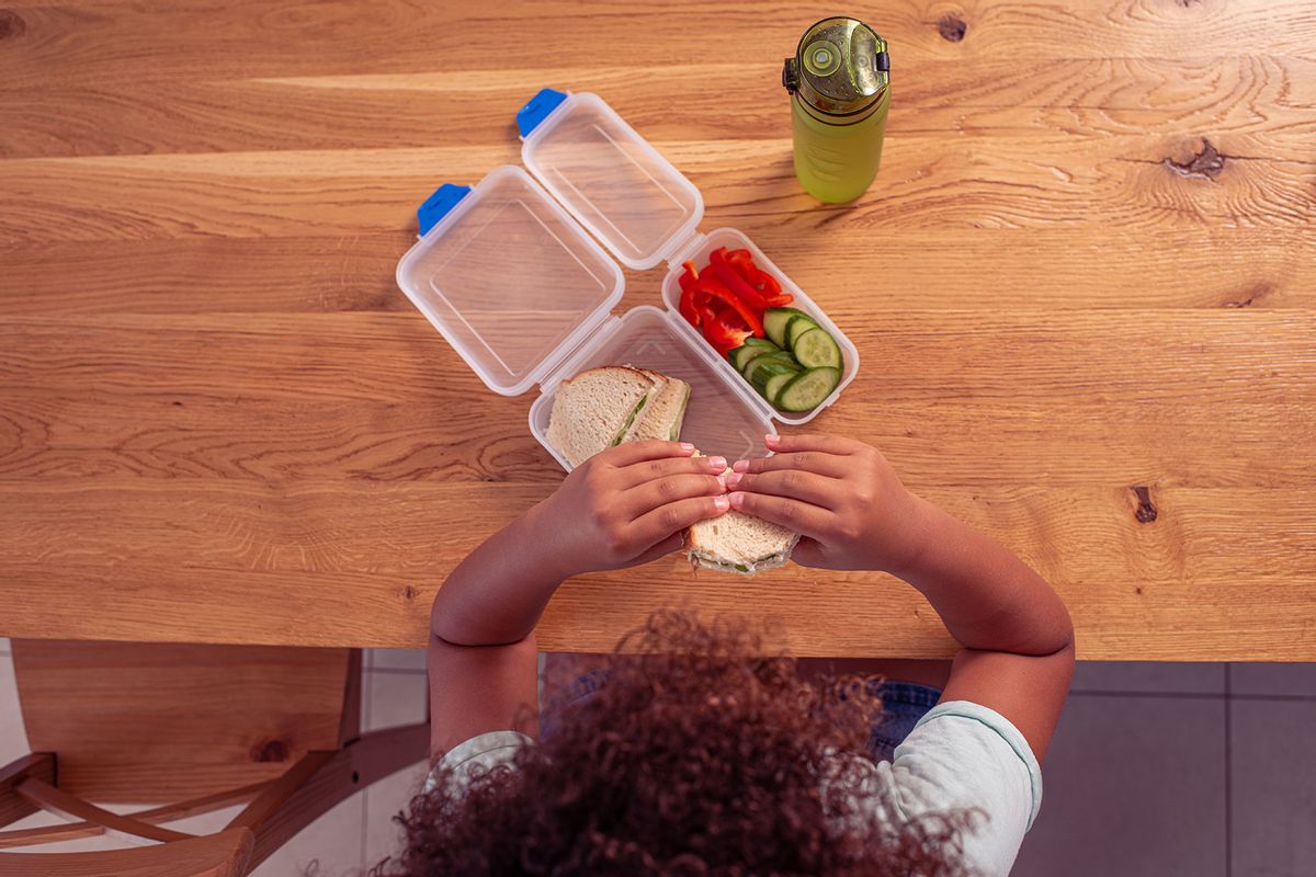 School girl eating healthy lunch during lunch (Getty Images/RuslanDashinsky)