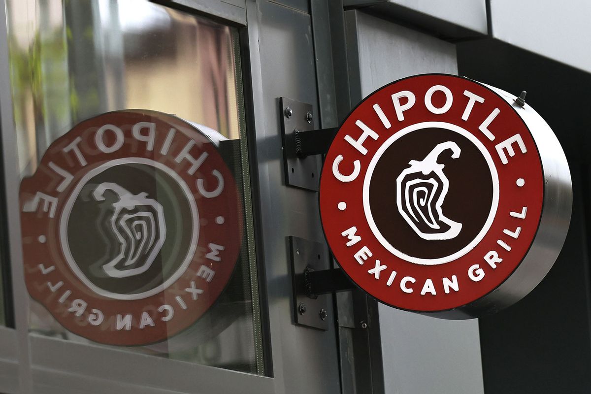 A Chipotle Mexican Grill sign is seen in the Park Slope neighborhood on April 29, 2021 in the Brooklyn borough of New York City. (Michael M. Santiago/Getty Images)