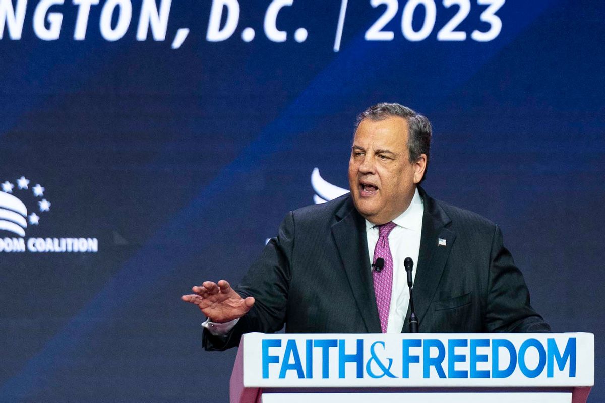 Chris Christie, former Governor of New Jersey, delivers remarks at the Faith and Freedom Road to Majority event at the Washington Hilton in Washington, D.C., on Friday, June 23, 2023. (Sarah Silbiger for The Washington Post via Getty Images)