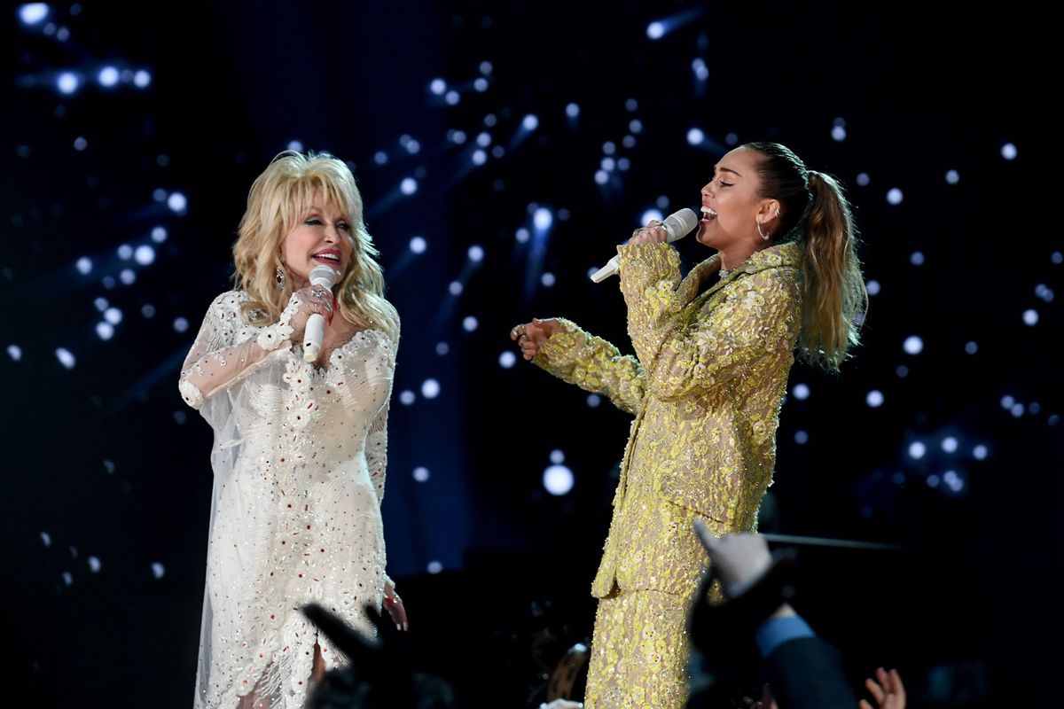 Dolly Parton (L) and Miley Cyrus perform onstage during the 61st Annual GRAMMY Awards at Staples Center on February 10, 2019 in Los Angeles, California. (Emma McIntyre/Getty Images for The Recording Academy)