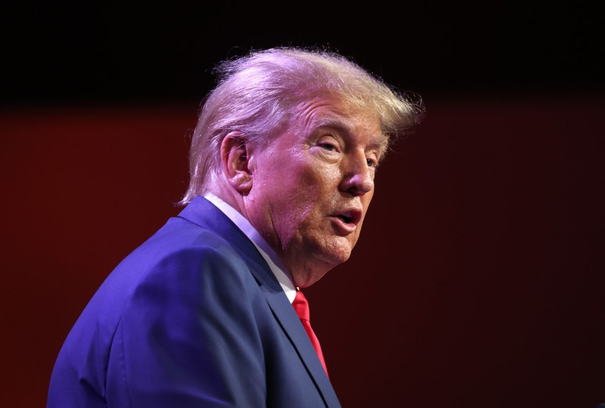 Former President Donald Trump speaks at the Republican Party of Iowa 2023 Lincoln Dinner on July 28, 2023 in Des Moines, Iowa. (Scott Olson/Getty Images)