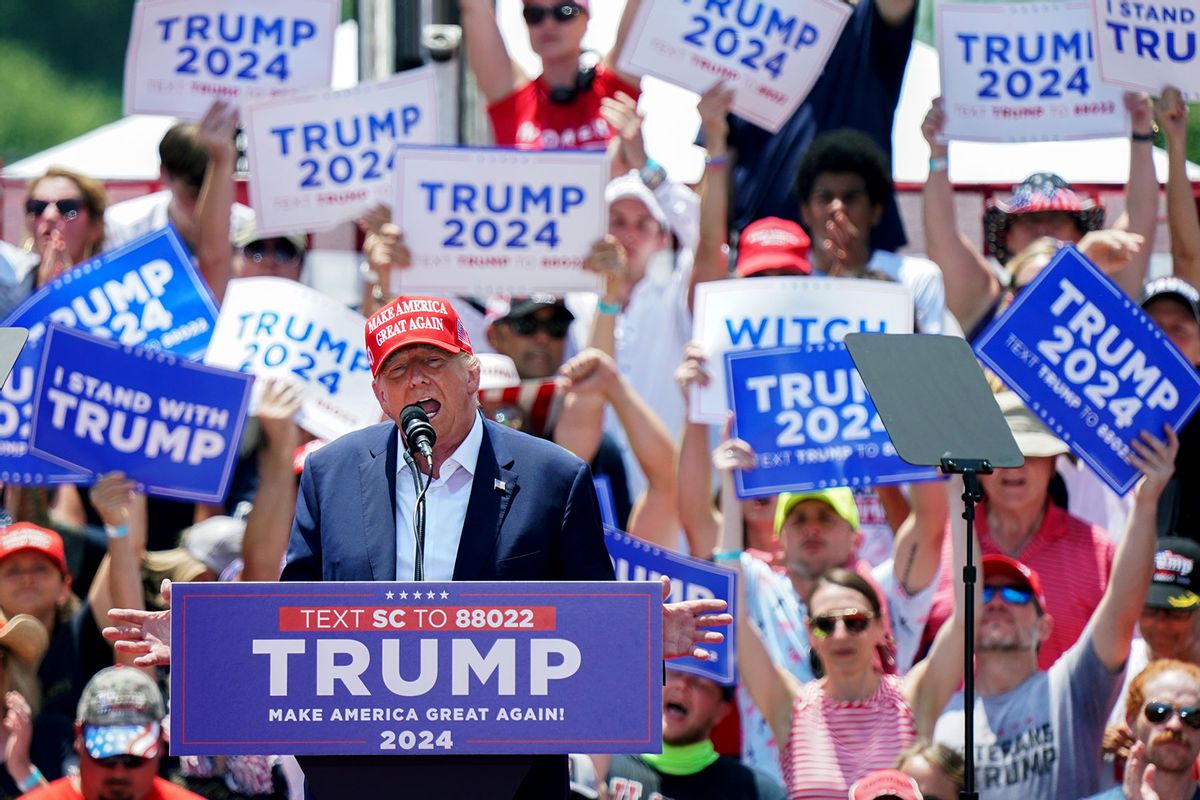 Former U.S. President Donald Trump speaks to a crowd during a campaign event on July 1, 2023 in Pickens, South Carolina. The former president faces a growing list of primary challengers in the Republican Party. (Sean Rayford/Getty Images)
