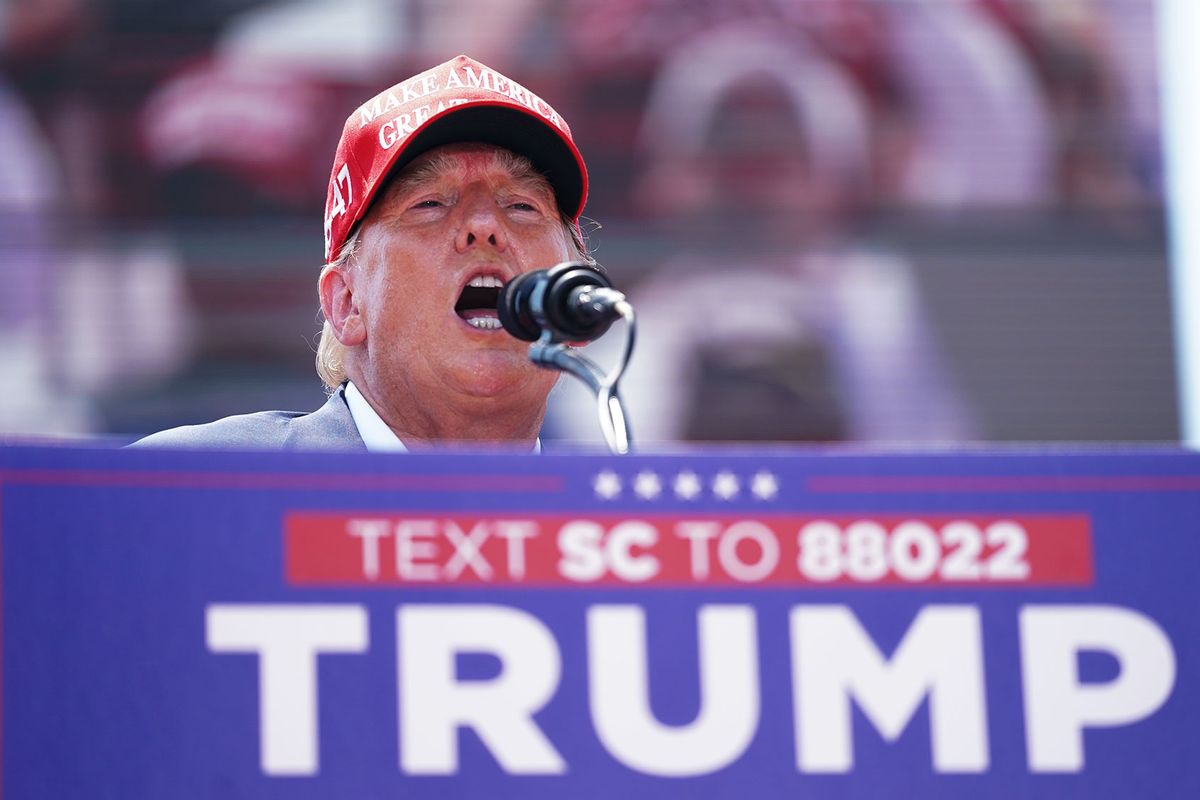 Former President Donald Trump speaks to crowd during a campaign event on July 1, 2023 in Pickens, South Carolina. The former president faces a growing list of primary challengers in the Republican Party. (Sean Rayford/Getty Images)